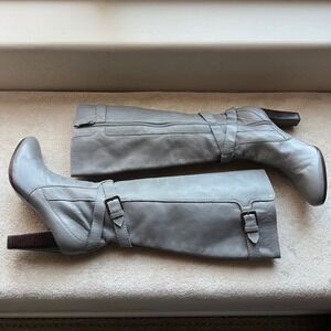 Cole Haan Women 10.5 B Gray Soft Leather Tall Heeled Boots Buckle Timeless